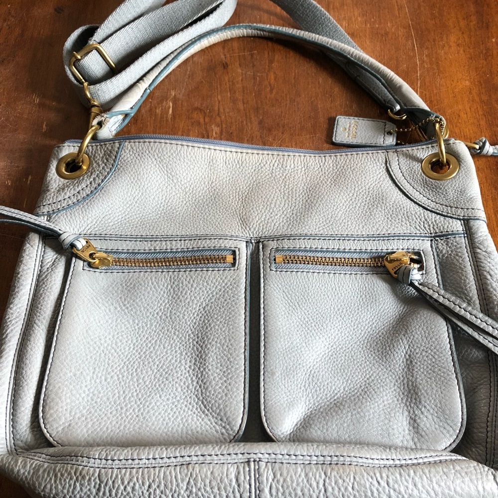 Fossil Gray leather top handle/crossbody handbag